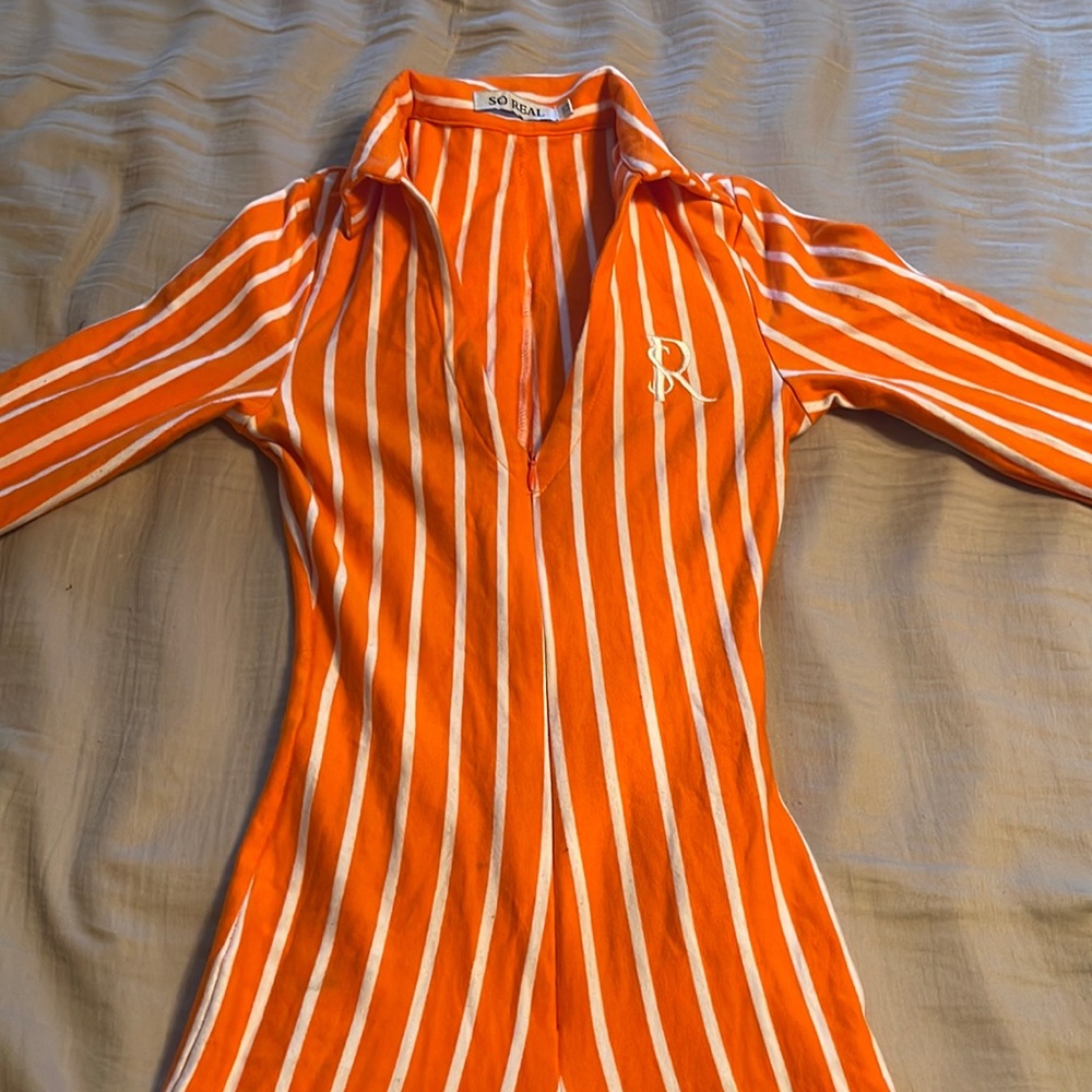 Stripped Orange and white jumpsuit